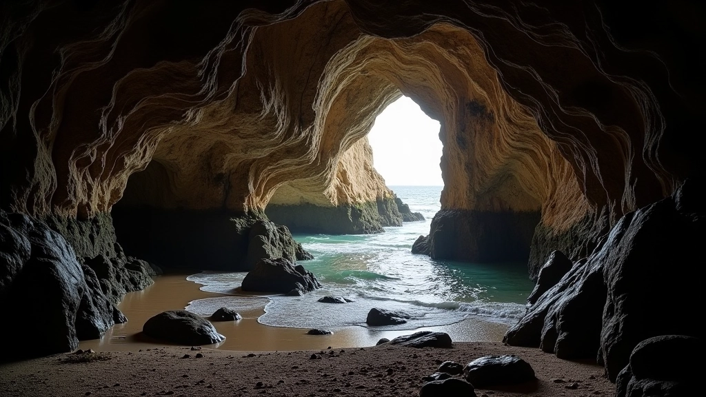 Cave interior with natural light filtering through entrance
